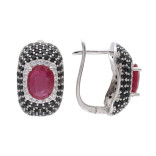 Серебряные серьги с рубином и шпинелью