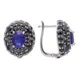 Серебряные серьги с сапфиром и шпинелью