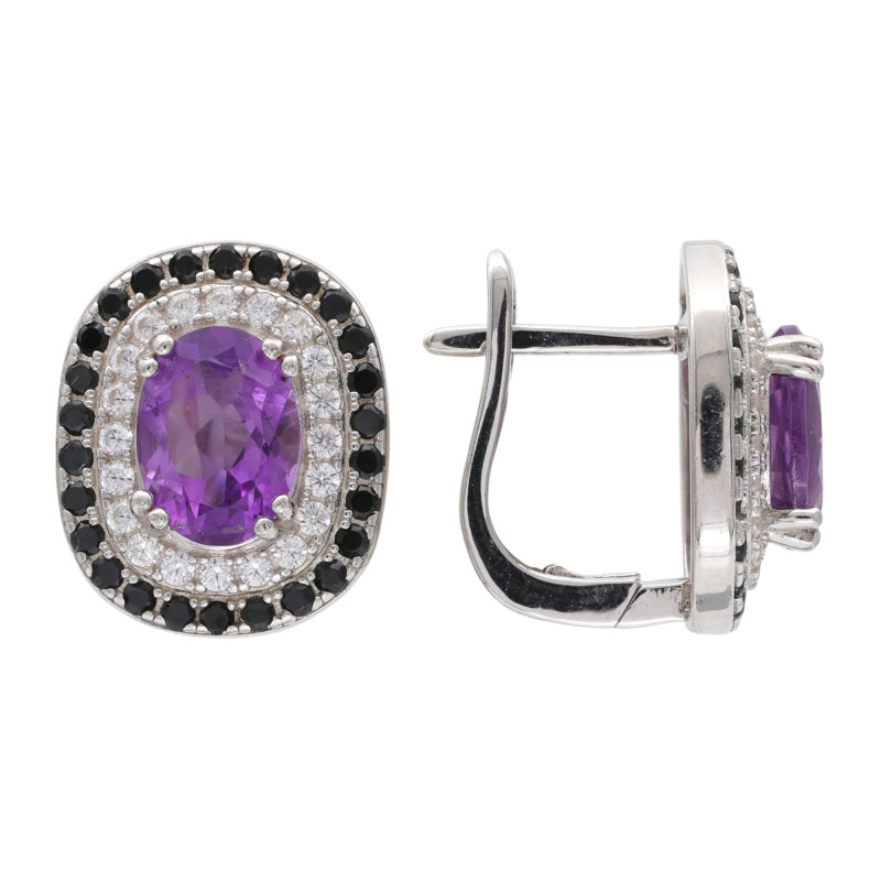 Серьги серебряные с аметистом и шпинелью