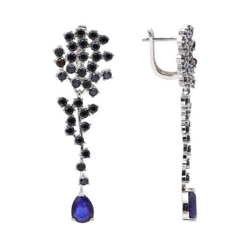 Серьги из серебра с сапфиром и шпинелью