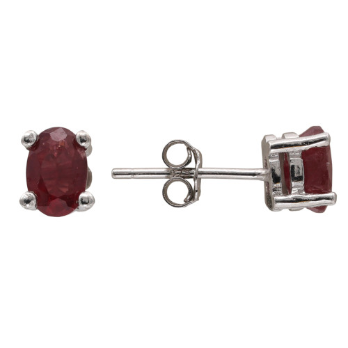 Серебряные серьги-пусеты с рубином