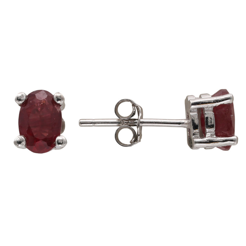 Серебряные серьги-пусеты с рубином