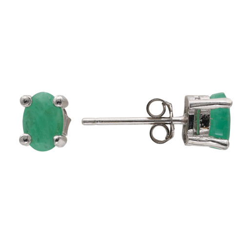 Серебряные серьги-пусеты с изумрудом