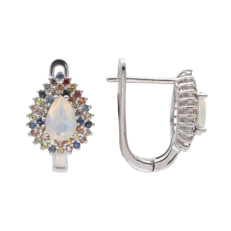 Серьги из серебра с опалом и сапфирами