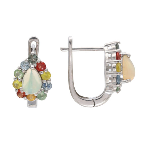 Серебряные серьги с опалом и сапфирами