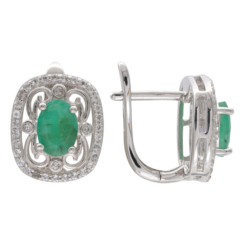 Серьги из серебра с изумрудом