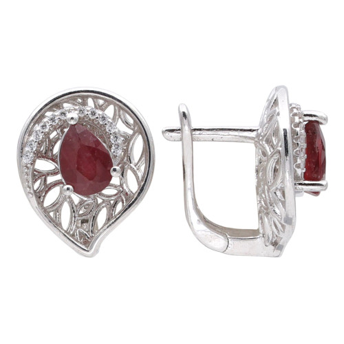 Серьги серебряные с рубинами