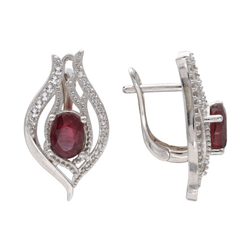 Серьги серебряные с рубином