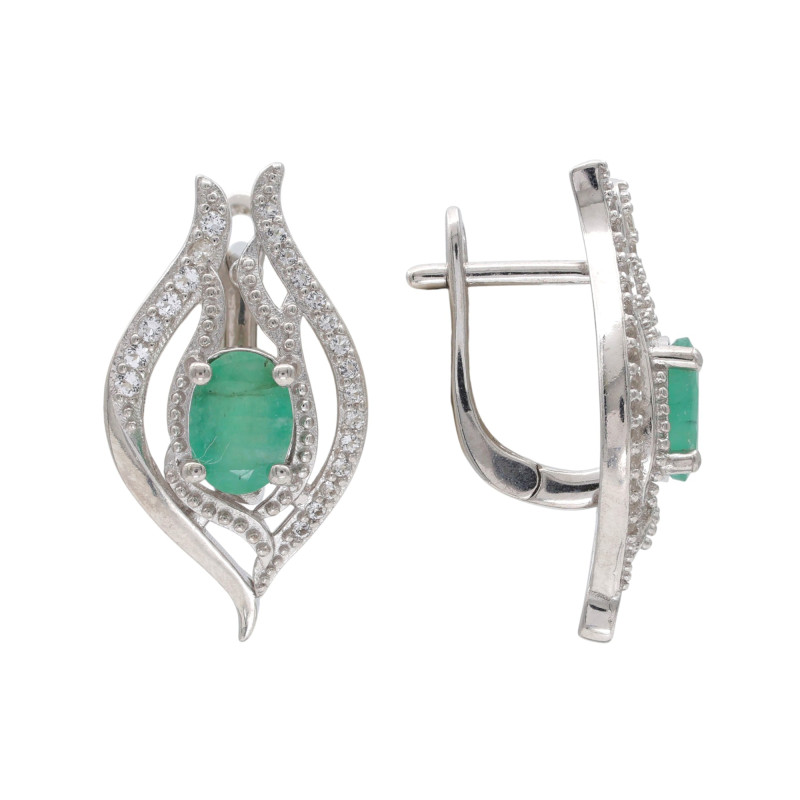Серьги из серебра с изумрудом