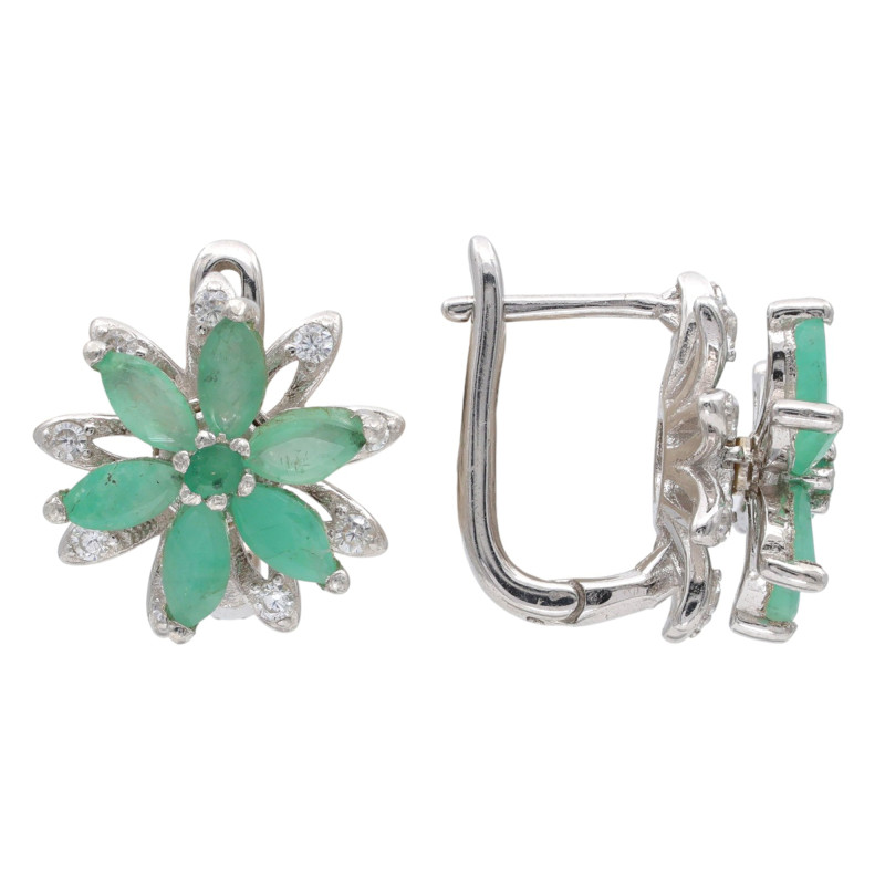 Серебряные серьги с изумрудом