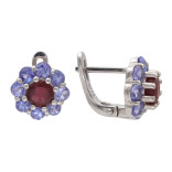 Серебряные серьги с рубином и танзанитами