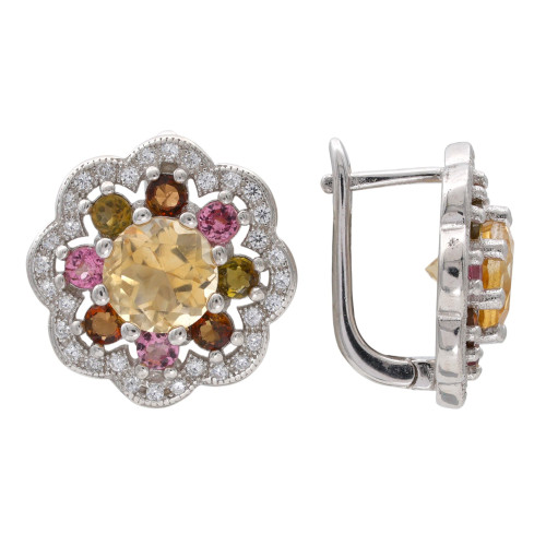 Серебряные серьги с цитрином и турмалинами