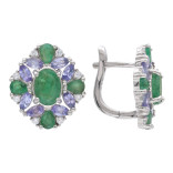 Серьги из серебра с изумрудом и танзанитом