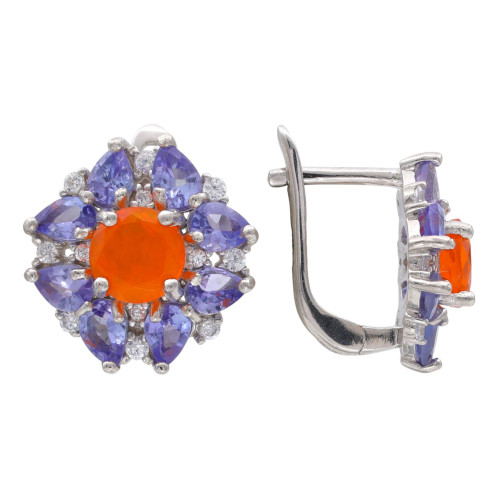 Серебряные серьги с опалом и танзанитами