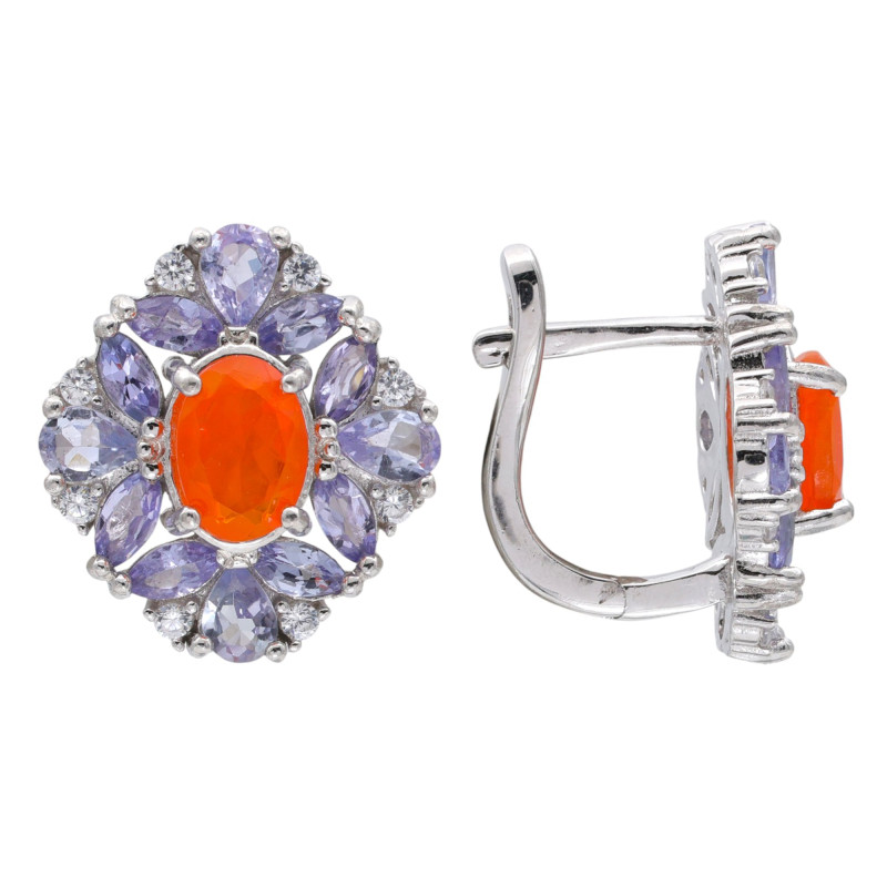 Серебряные серьги с опалом и танзанитом