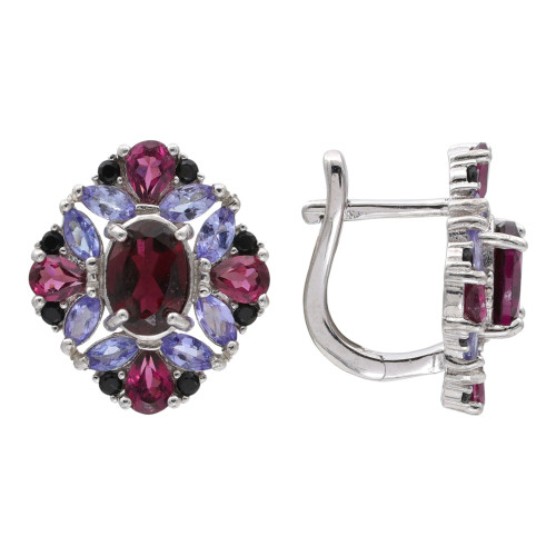 Серьги из серебра с турмалинами и танзанитами