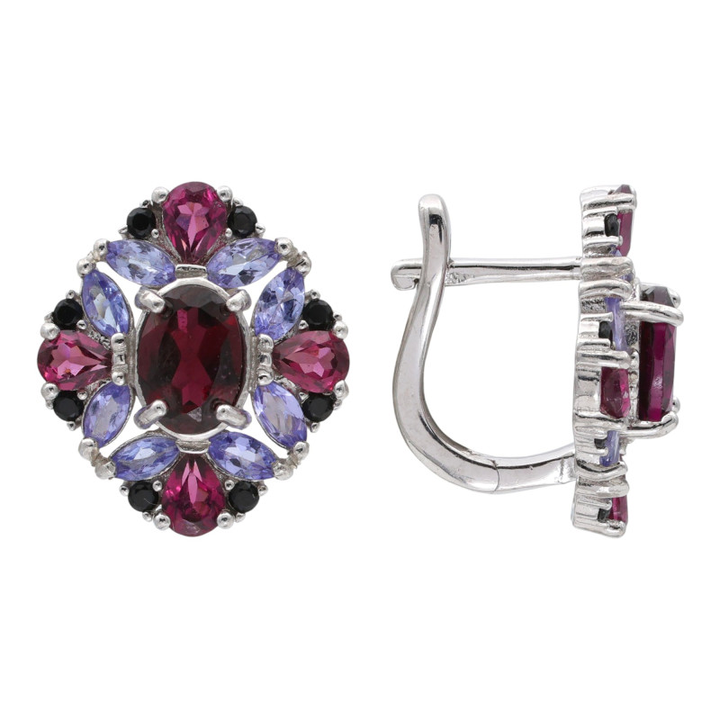 Серьги из серебра с турмалинами и танзанитами