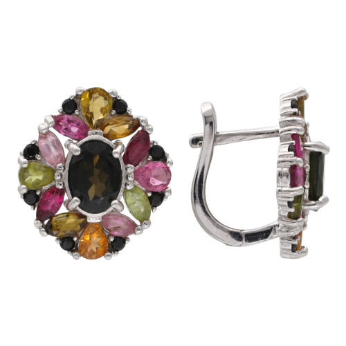 Серебряные серьги с турмалинами и шпинелью