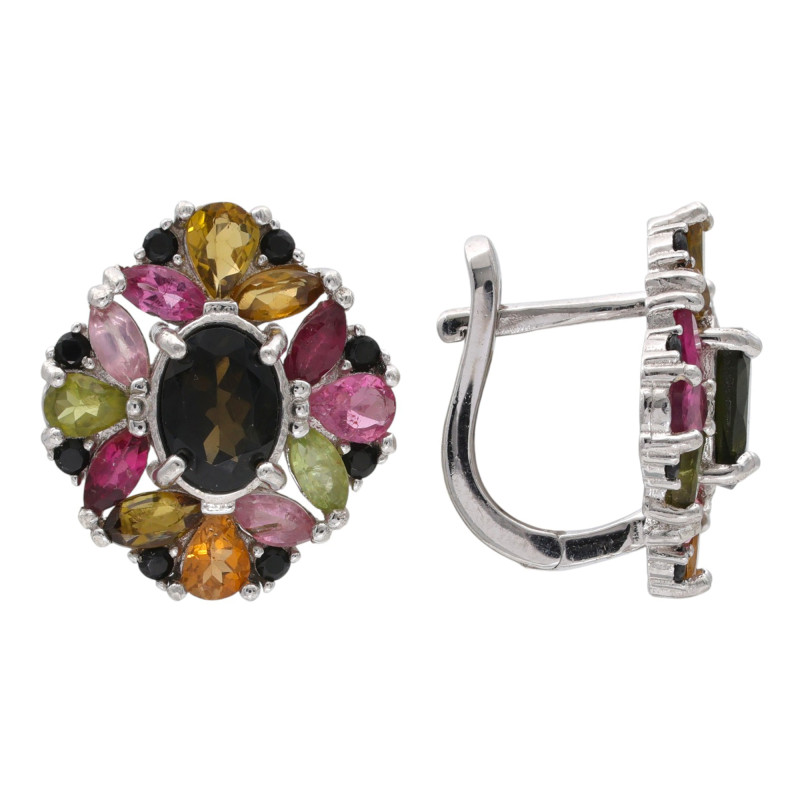 Серебряные серьги с турмалинами и шпинелью