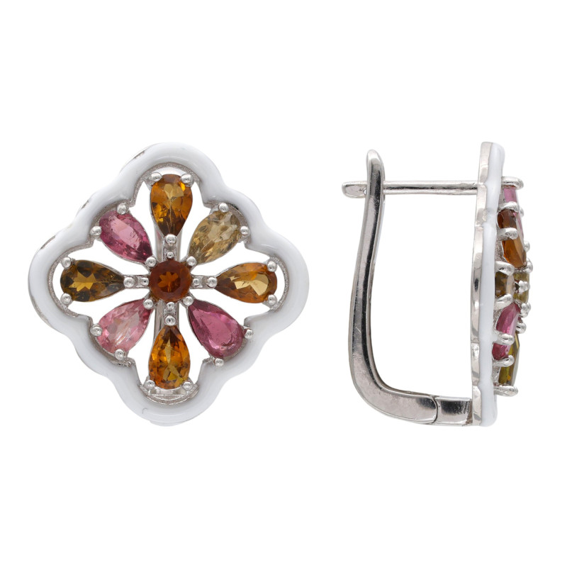 Серьги из серебра с турмалинами и эмалью