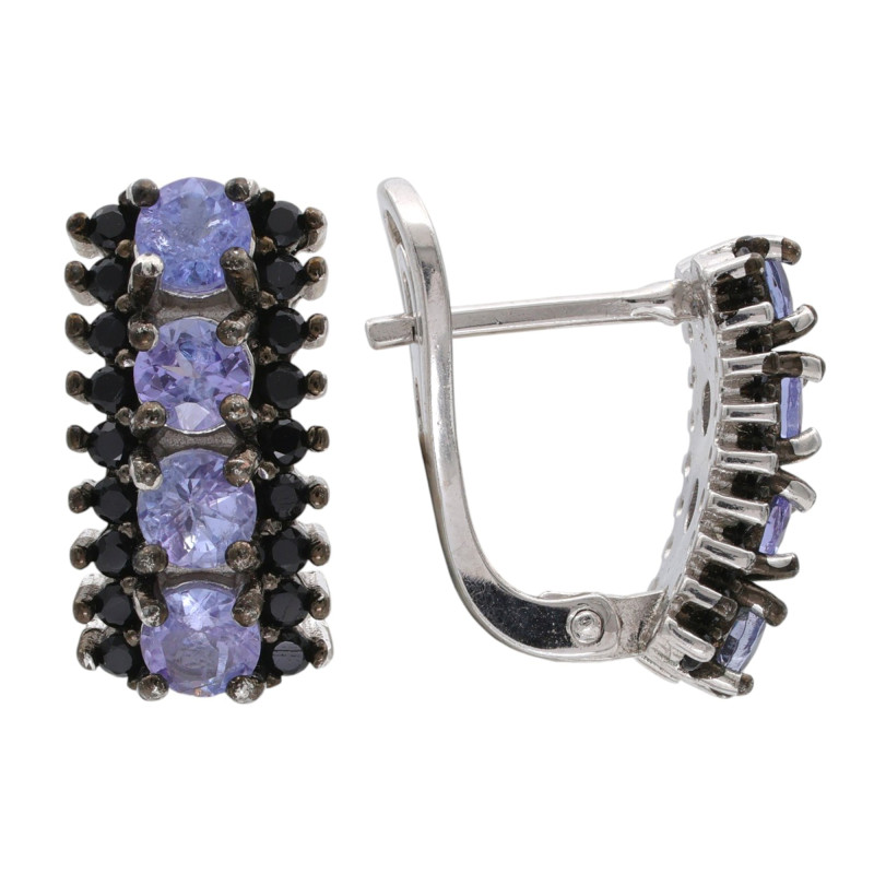 Серьги серебряные с танзанитом и шпинелью