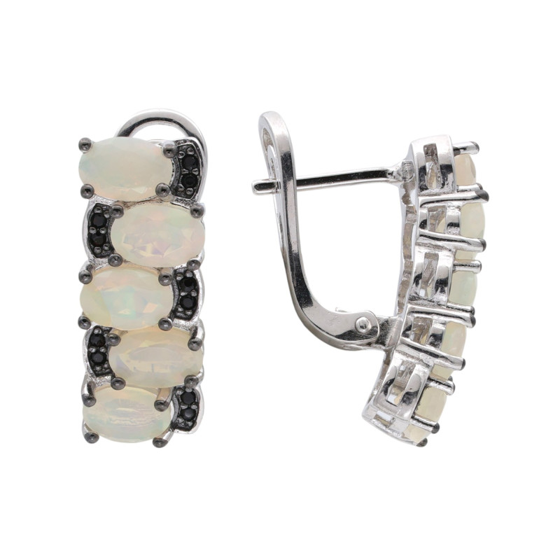 Серьги из серебра с опалом и шпинелью