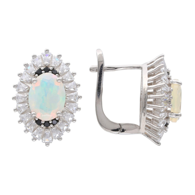 Серьги из серебра с опалом и шпинелью