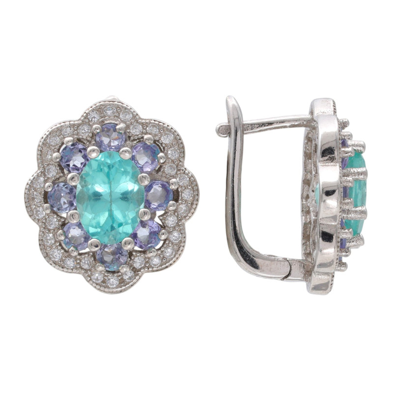 Серьги серебряные с апатитом и танзанитами