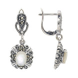 Серьги серебряные с перламутром и марказитом