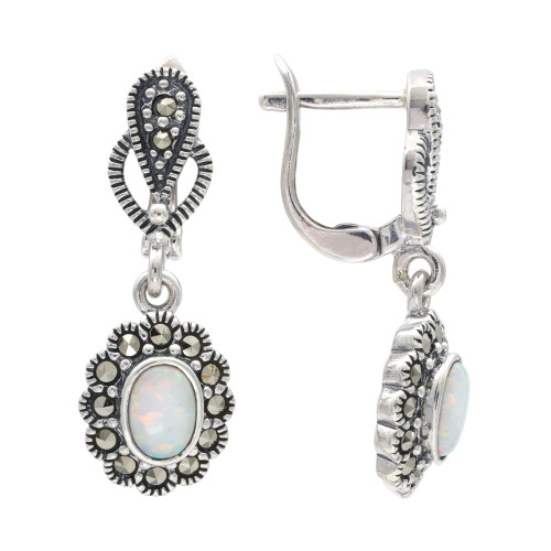 Серебряные серьги с опалом и марказитом