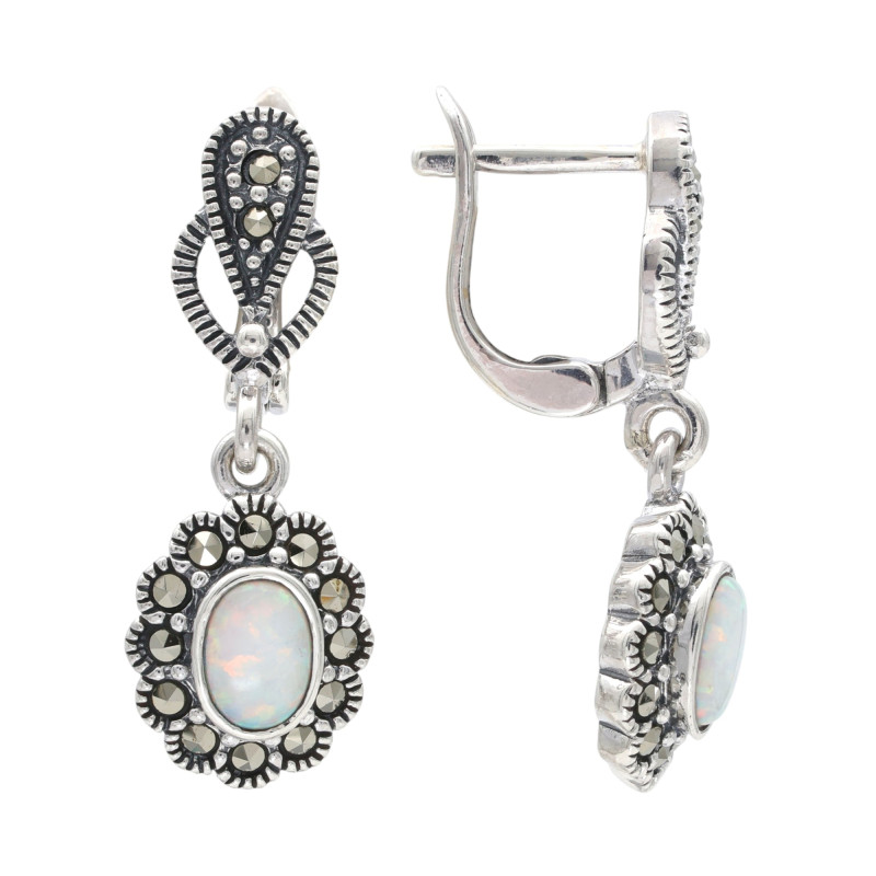 Серебряные серьги с опалом и марказитом