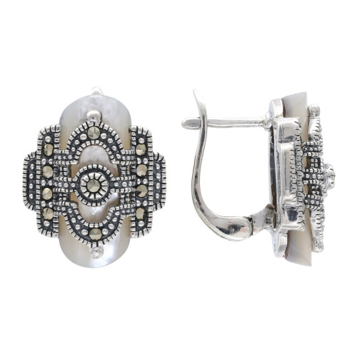 Серебряные серьги с перламутром и марказитами