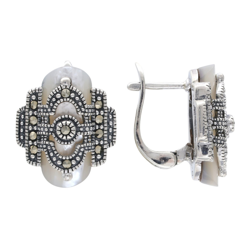 Серебряные серьги с перламутром и марказитами