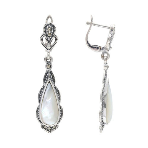 Серьги из серебра с перламутром и марказитом