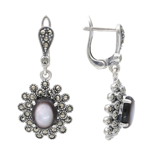 Серебряные серьги с перламутром и марказитом