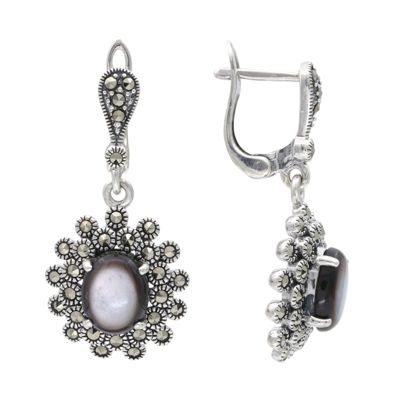 Серебряные серьги с перламутром и марказитом