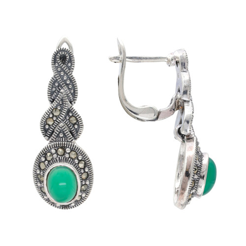 Серьги из серебра с агатом и марказитом