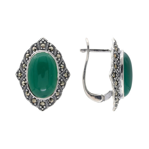 Серьги серебряные с агатом и марказитом