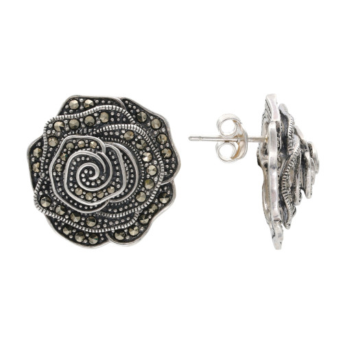 Серебряные серьги-пусеты с марказитами