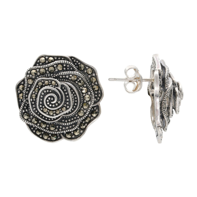 Серебряные серьги-пусеты с марказитами