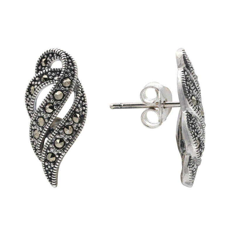 Серебряные серьги-пусеты с марказитом