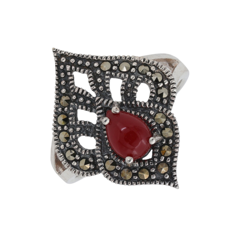 Серебряное кольцо с сердоликом и марказитами