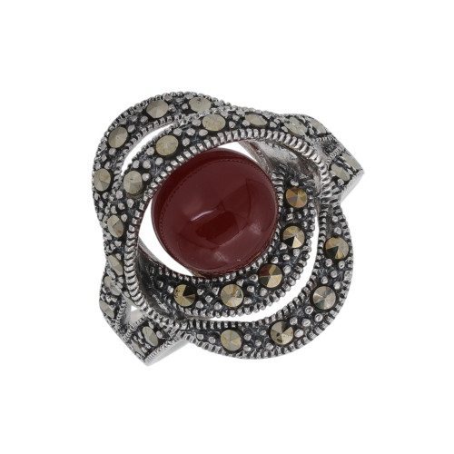 Кольцо из серебра с сердоликом и марказитом