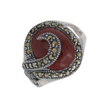 Серебярное кольцо с сердоликом и марказитами