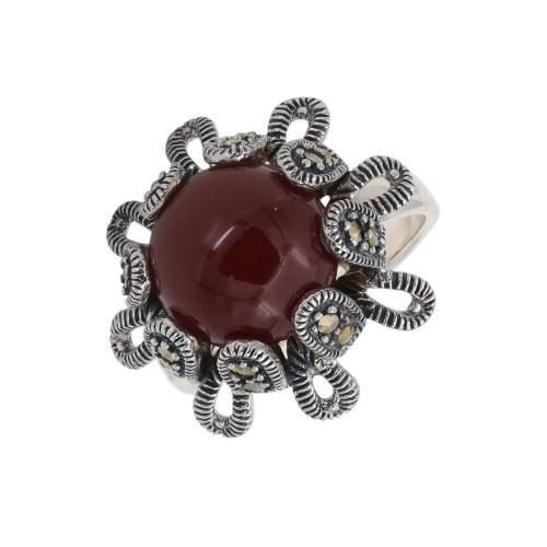 Кольцо из серебра с сердоликом и марказитом