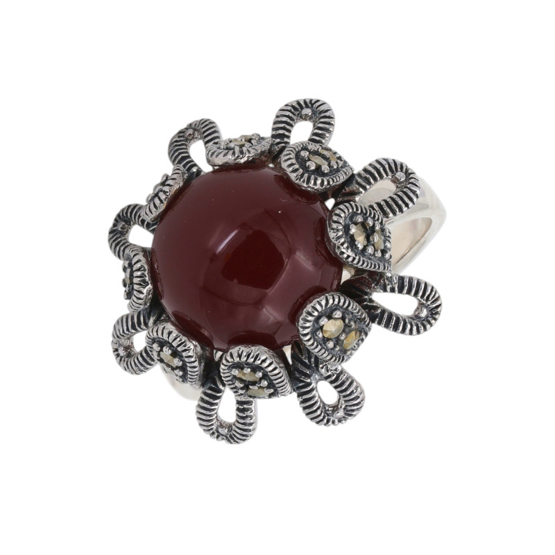 Кольцо из серебра с сердоликом и марказитом