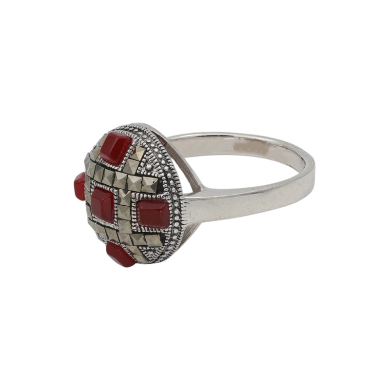 Кольцо из серебра с сердоликом и марказитом
