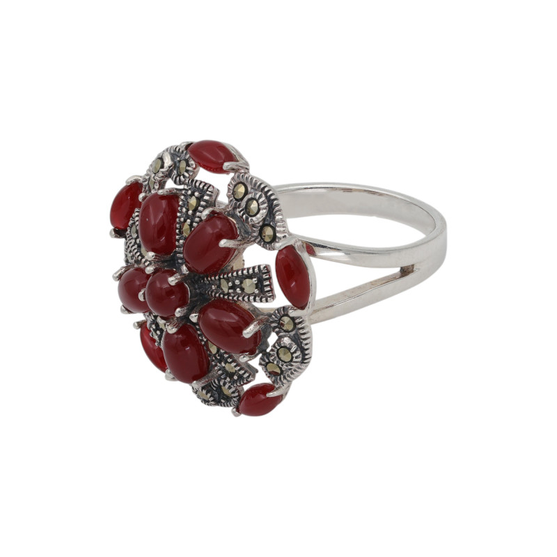 Кольцо из серебра с сердоликом и марказитом