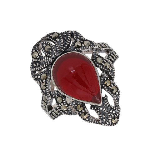 Серебряное кольцо с сердоликом и марказитами