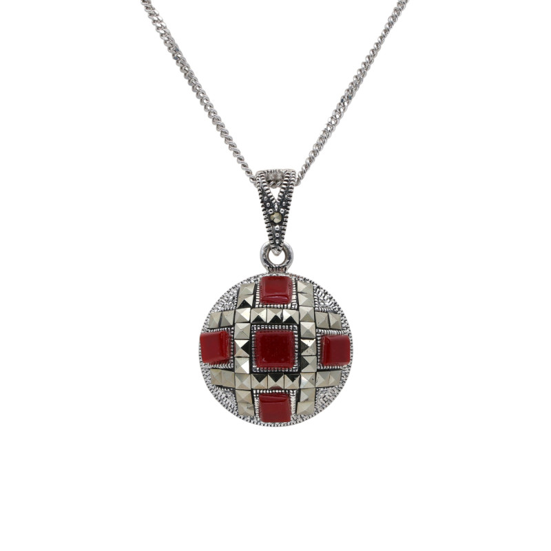 Серебряная подвеска с сердоликом и марказитами